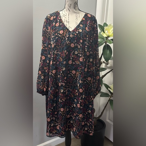 🖤🌸 NWT MSK Women’s Black Floral Ruffled Shift Dress 🌸🖤 - Picture 8 of 14